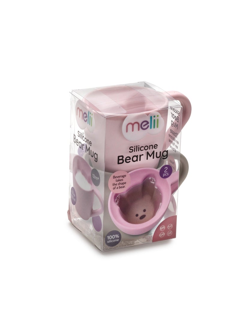 melii Pack Of 2 Reusable Drinking Silicone Bear Mug - Pink And Grey - Image 2
